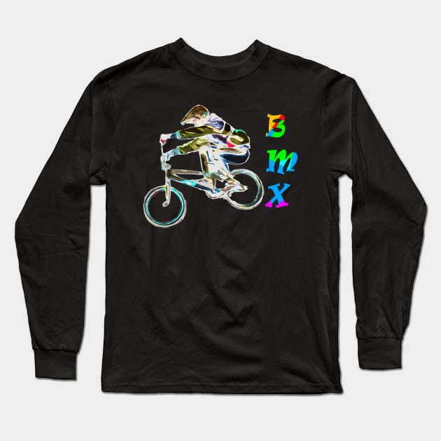 bmx racing Long Sleeve T-Shirt by rickylabellevie